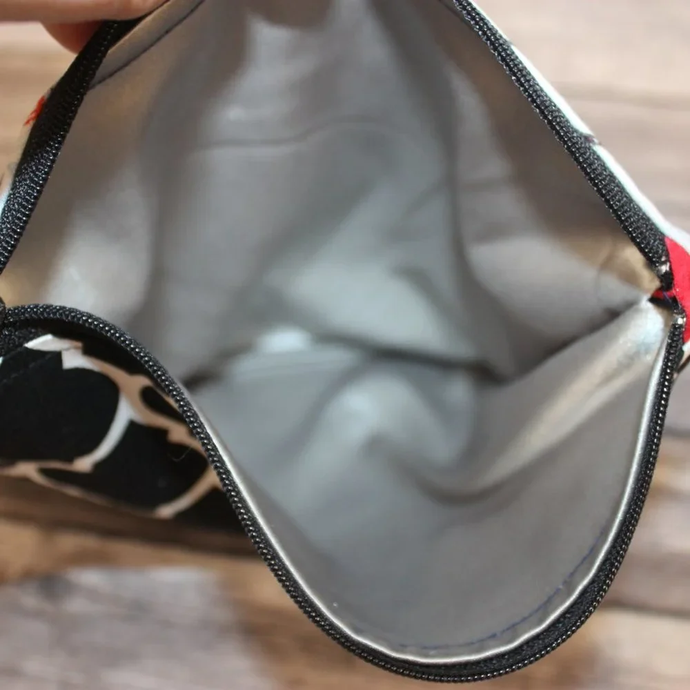 Robin Printed Black & White Buffalo Check Berries Zippered Pouch & Sunglass Case